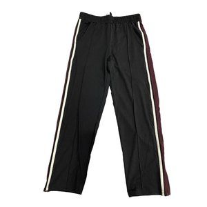 MONO B Women's Black Track Pants w/ Pockets Maroon White Stripe Ankle Zip Size M